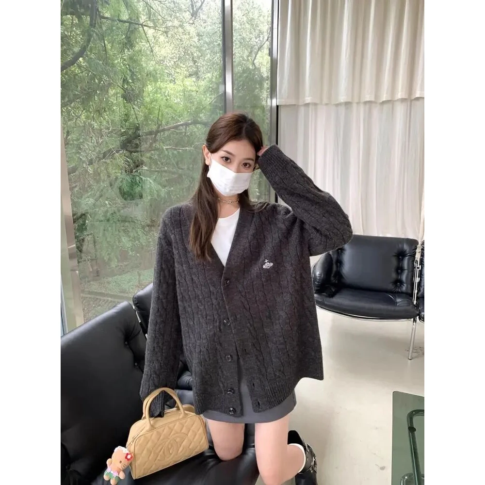 麻花针织开衫毛衣女外套2024早春新款慵懒感宽松慵懒风上百搭上衣