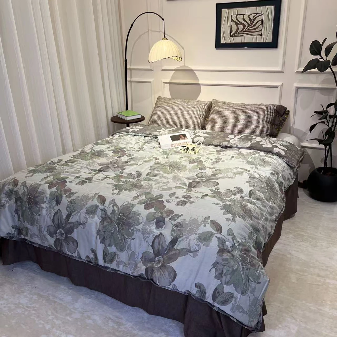 【水墨芙蓉-四件套】纯棉简约轻奢抗菌控温高级灰系列床品