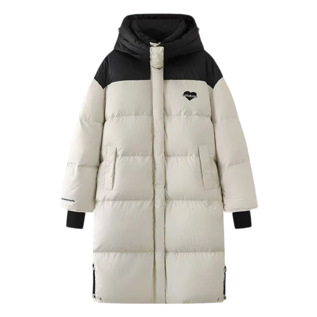 厚款长袖中长款常规宽松棉服连帽棉衣女士潮流纯色直筒型女款