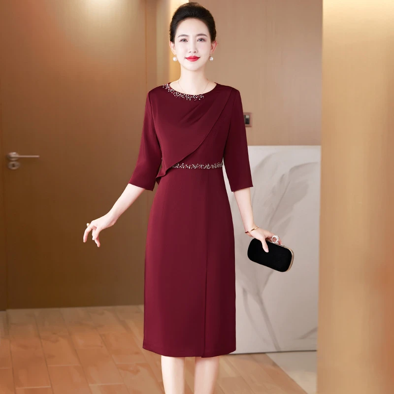 春秋款2025年礼服婆婆装高贵高端大气显瘦婚庆连衣裙喜婆婆婚宴