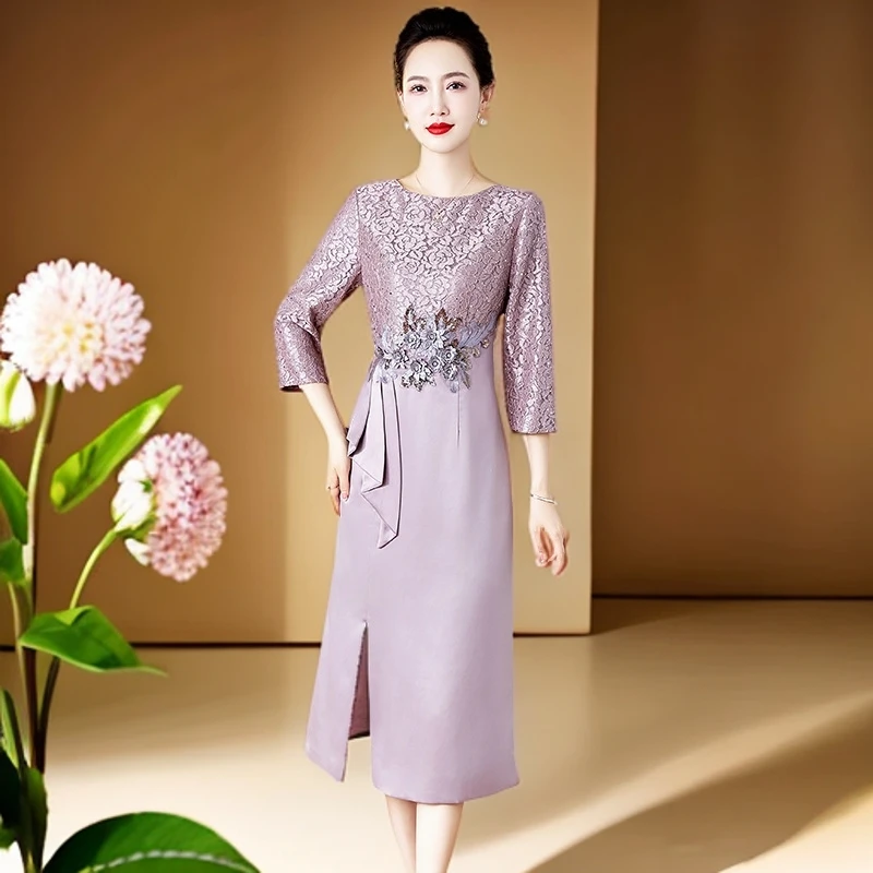 新款爆款喜妈妈礼服旗袍春秋显瘦婚庆连衣裙年轻高档婆婆婚宴修身