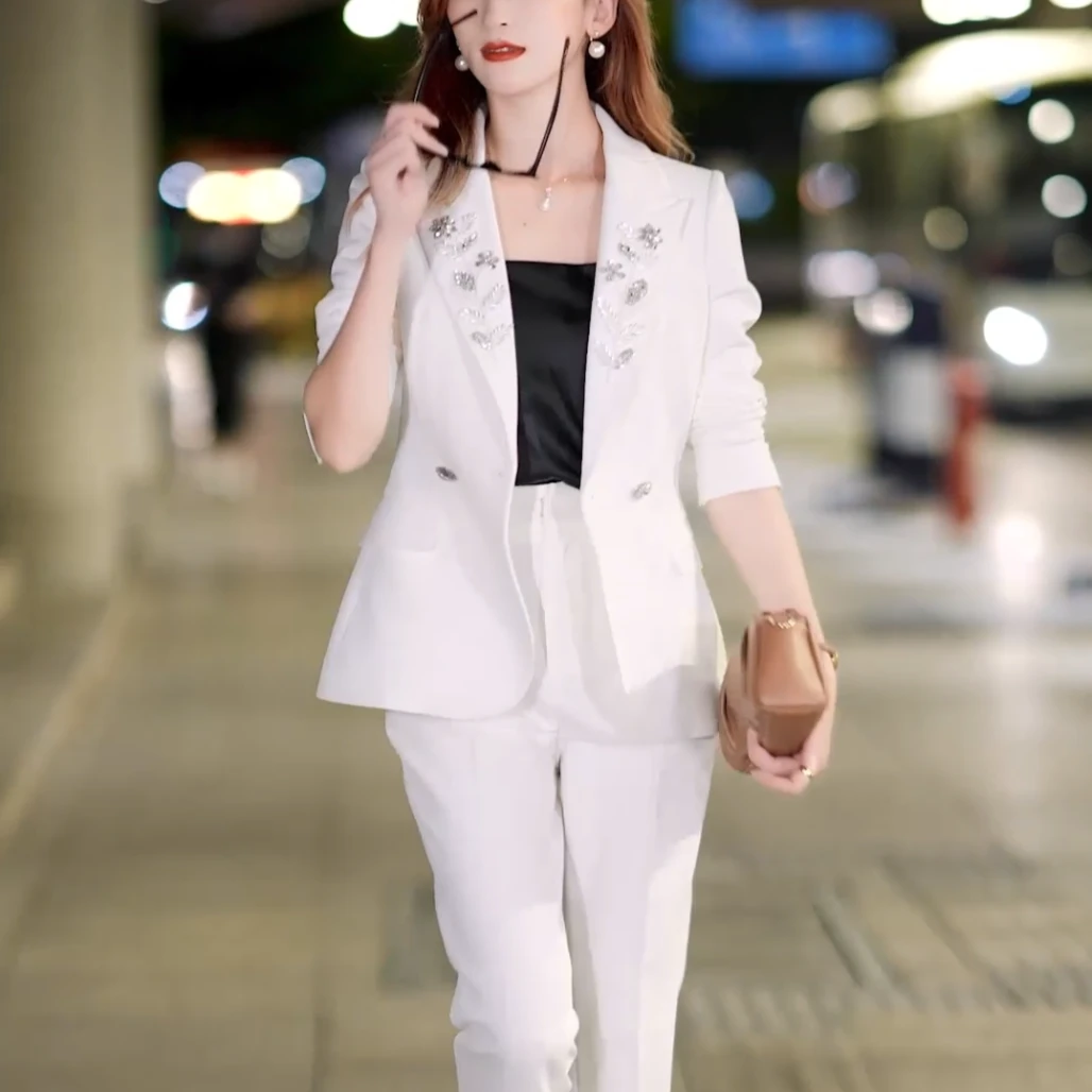 漫凌9517白色西装套装女时尚气质修身洋气小个子网红休闲名媛职业