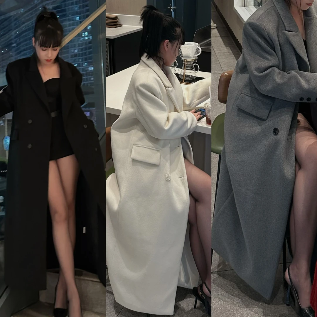 高级感灰色加厚夹棉韩系毛呢大衣女秋冬中长款呢子赫本风毛呢外套