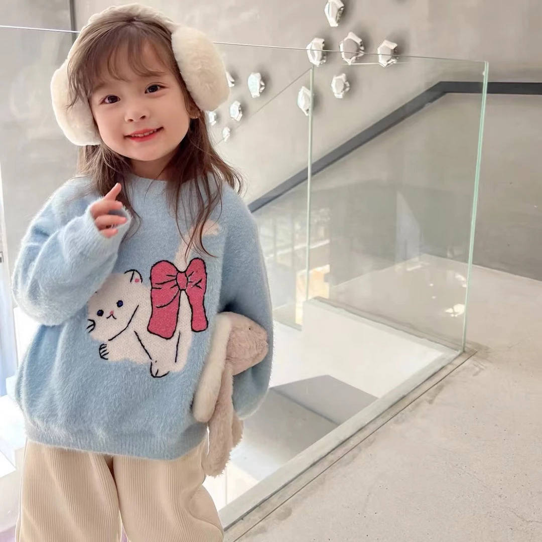 女童一体绒毛衣2025冬装新款厚儿童针织保暖宝宝洋气百搭加厚上衣
