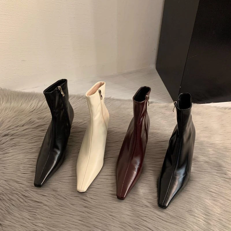 软软软~！韩版气质高跟尖头瘦瘦靴子女秋冬新款细跟时尚软皮短靴女
