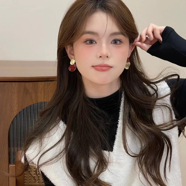 925银针耳饰 X911不对称双色拼接耳钉轻奢气质ins