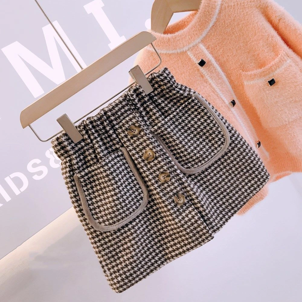 童装2025秋冬季韩版女童时尚格子短裙毛呢加绒加厚洋气百搭半身裙