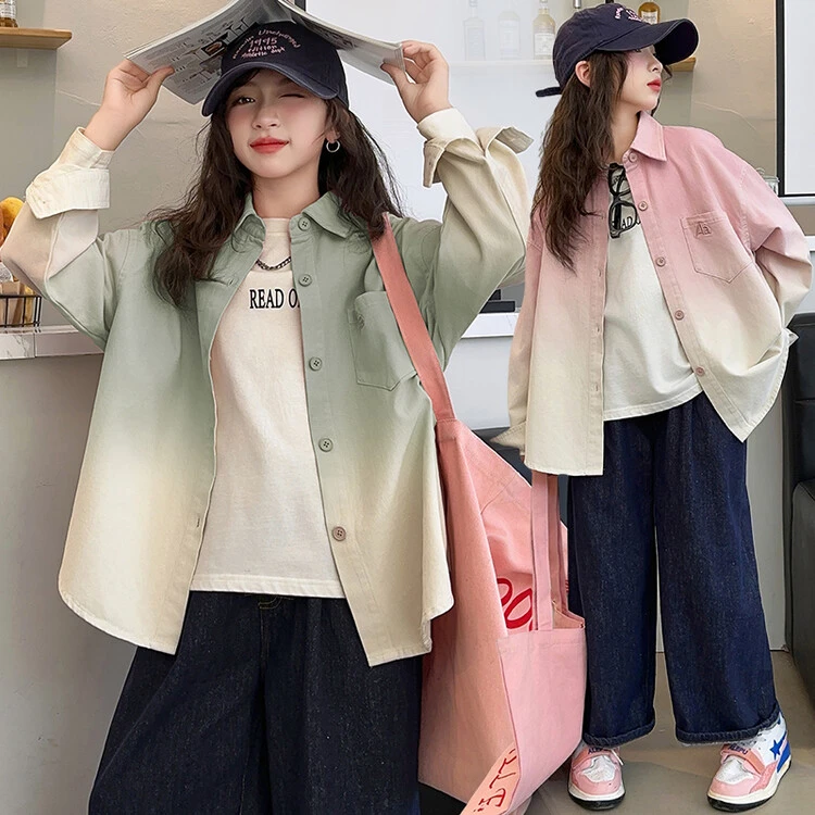 女童衬衫2025秋装新款洋气中大童长袖衬衣儿童春秋渐变开衫外套
