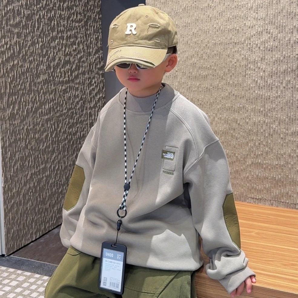 男童卫衣儿童加绒加厚秋冬洋气中大童韩版男女童百搭宽松高领卫衣