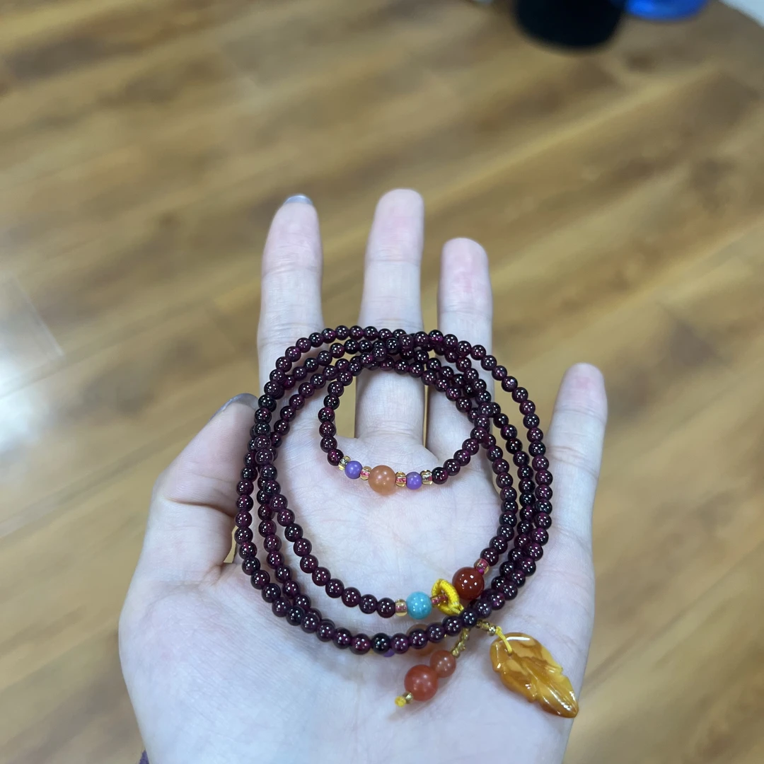 【德巧家】石榴石多圈珠链项链设计款天然精致时尚百搭深邃福利款