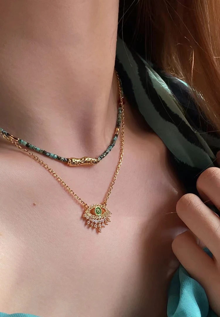 铜合金锆石项链 SHAHIDAM绿色高级套装 项链可以分开戴 18k