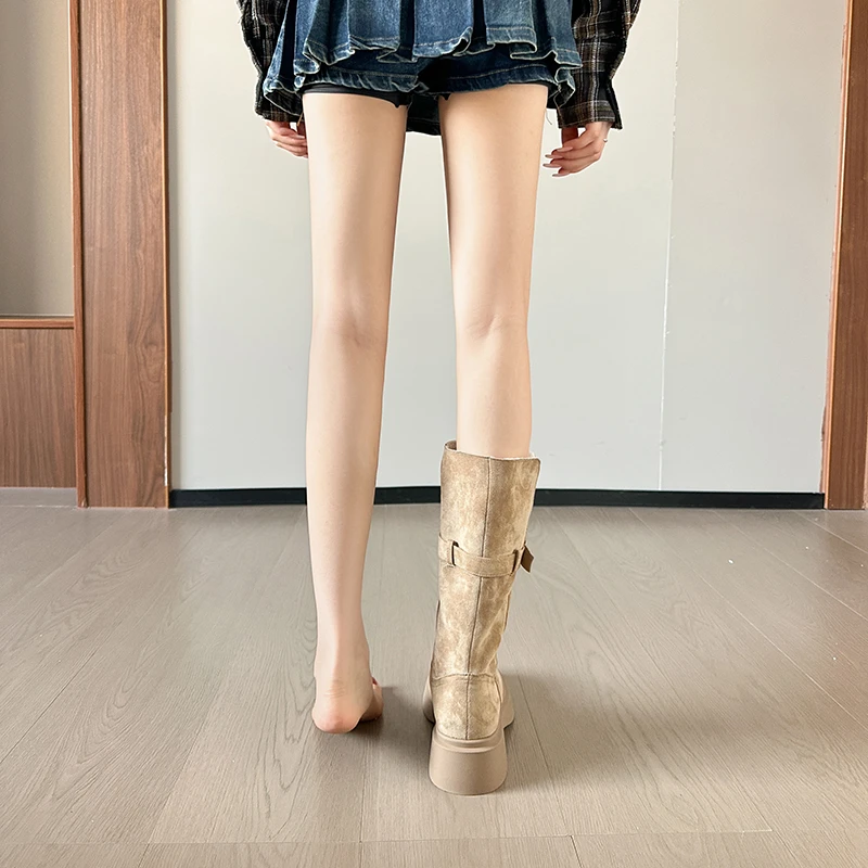 羊羔毛雪地靴2025冬季新款女款厚底加绒加厚中筒靴保暖东北棉靴