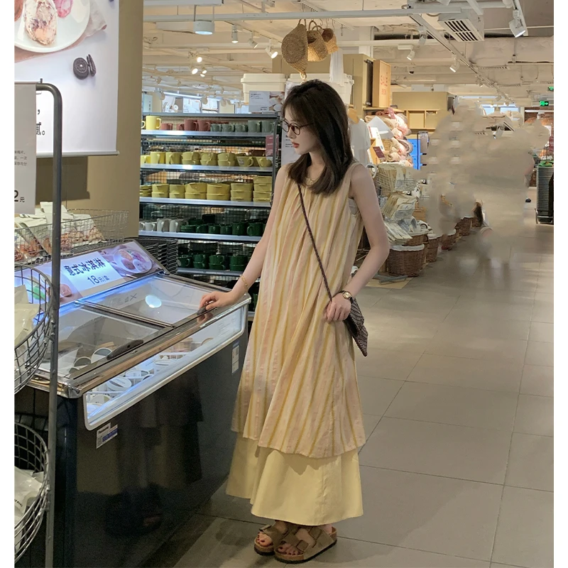 FUGUI RICH【仙女梦境】度假吊带连衣裙女彩色条纹长裙 26242L7023