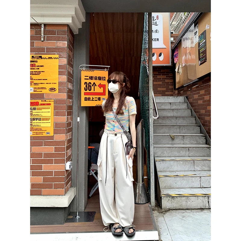 Seven4lee 夏季薄款阔腿裤美式宽松直筒垂感休闲裤子85232XXK4097