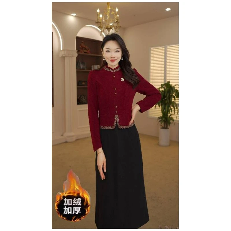 4127#秋冬加厚加绒连衣裙2024新款显瘦修身收腰气质遮肚裙子