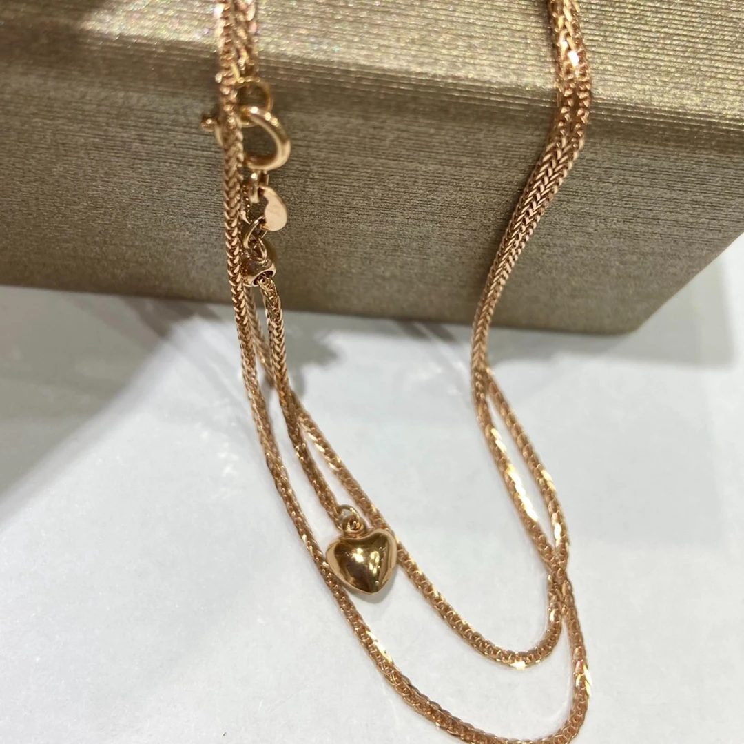 18K金肖邦项链50cm长度桃心抽拉时尚真金可调节百搭经典