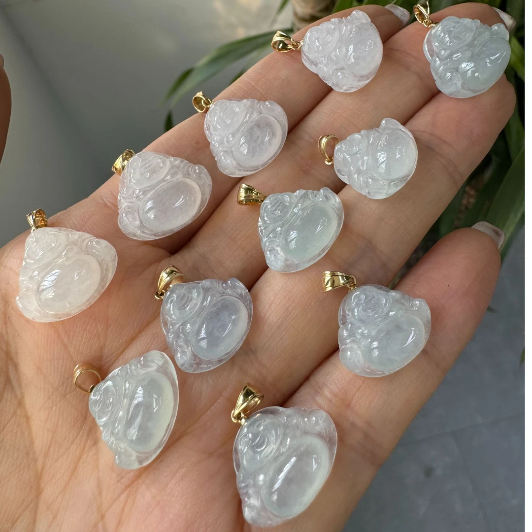 18k金镶嵌翡翠佛公不含链多样性发货1件高冰精美冰透时尚