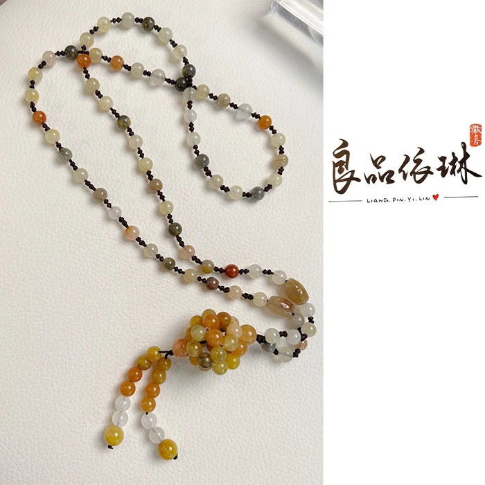【轻奢首饰】高级纯天然金丝玉纯手工彩色水滴项链多圈手链女