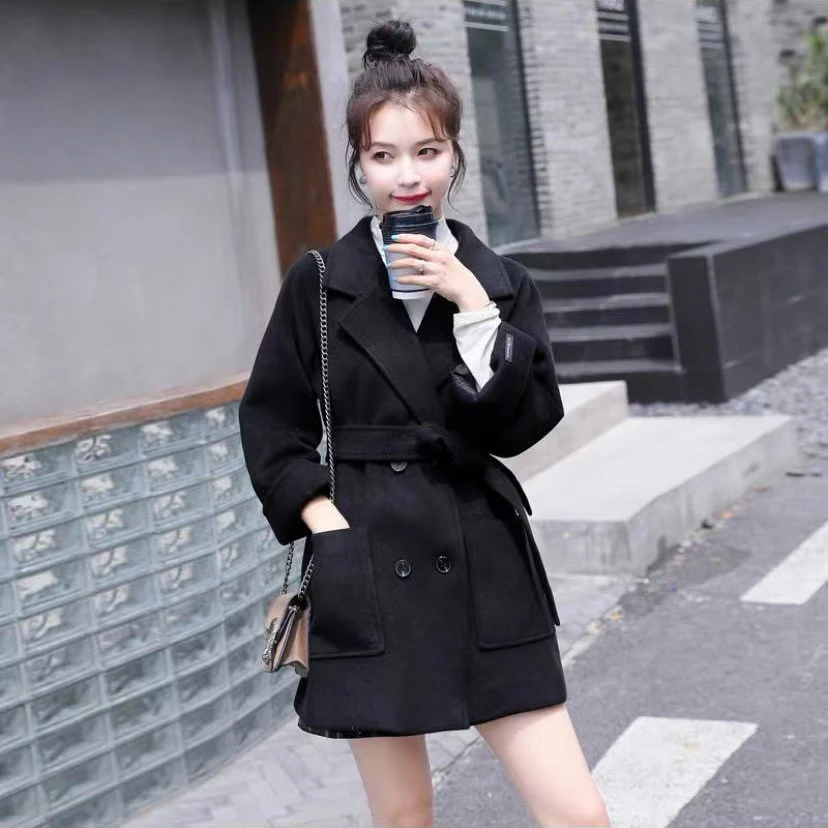 毛呢外套女中长款秋冬新款加厚加棉呢子大衣收腰显瘦外套955#