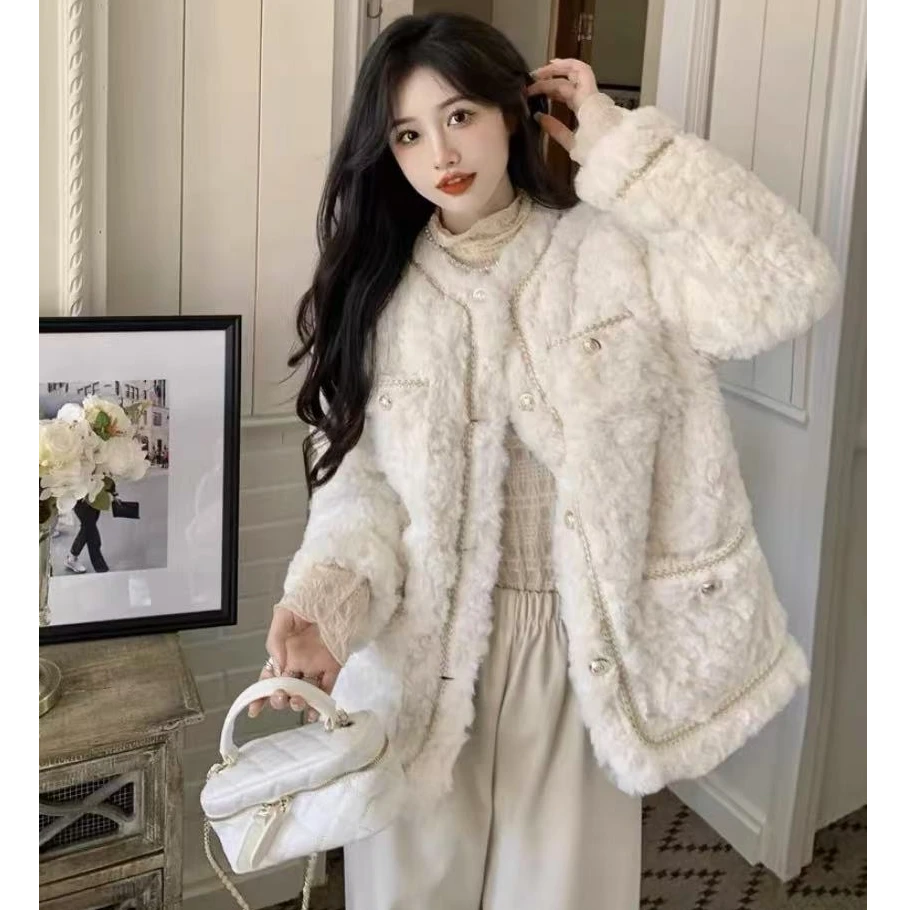 小香风加厚高级感女秋冬新款网红时尚洋气百搭毛毛外套1003#