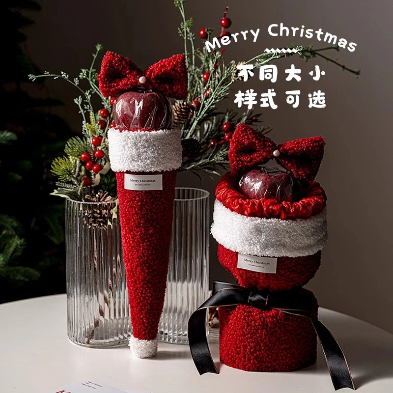 圣诞节平安果包装平安夜鲜花束甜筒礼盒手工成品发货