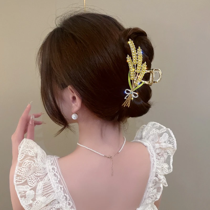 轻奢高级感铜合金 发饰麦穗发夹子头饰时尚发夹女后脑勺发抓夹