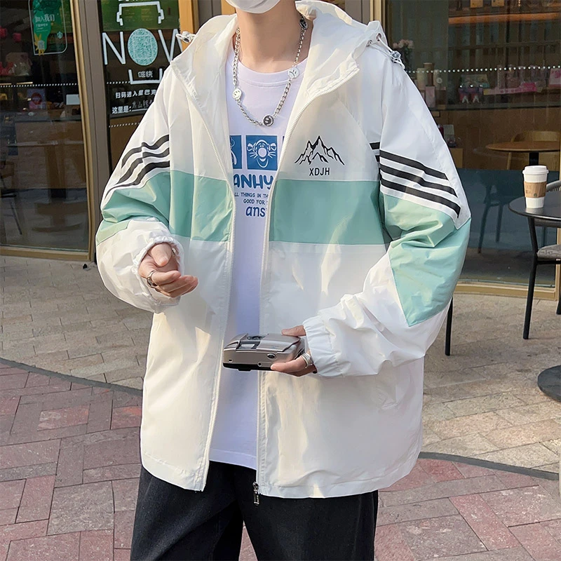 夏季新款青少年连帽薄款夹克防晒衫户外男防晒服学生透气韩版外套