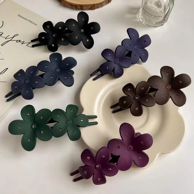 墨子高端发饰 闪钻花朵气质抓夹复古女式后脑勺盘发高级感发夹