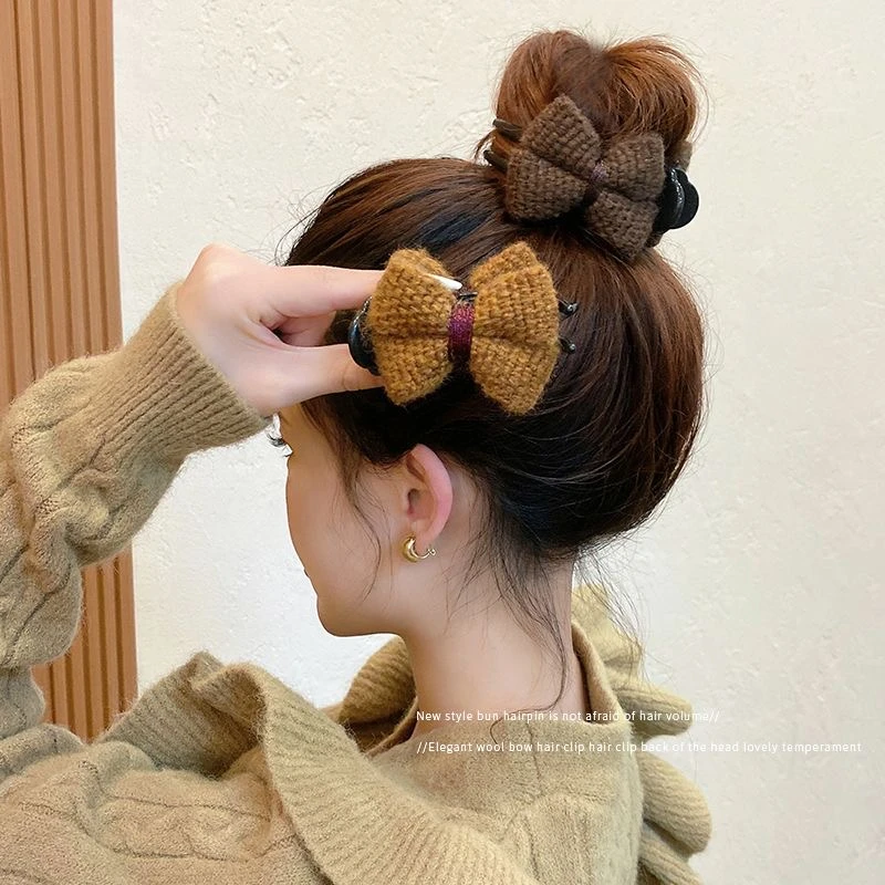 墨子高端发饰  针织丸子头抓夹奶茶色高马尾固定神器高级盘发发夹