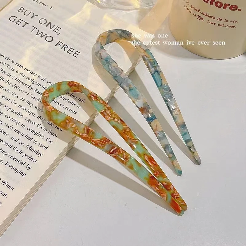 墨圳高端发饰 简约醋酸U型发簪女高级感可爱丸子头神器发钗簪子