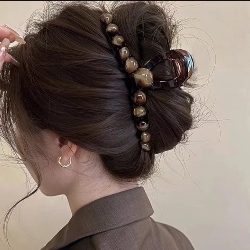 2024新款大号抓夹高级气质渐变圆珠鲨鱼后脑勺夹子发夹盘发头饰女