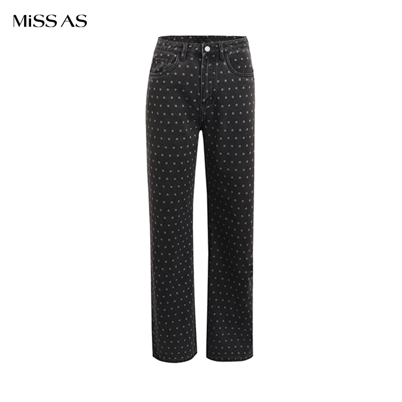 【MAKE IF】简约百搭超薄波点显瘦直筒牛仔裤早秋新品