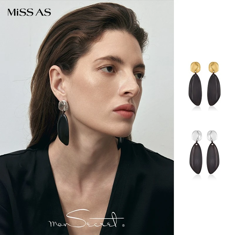 铜合金木质耳饰 【MONSECRET】印记耳钉优雅MISSAS买手店