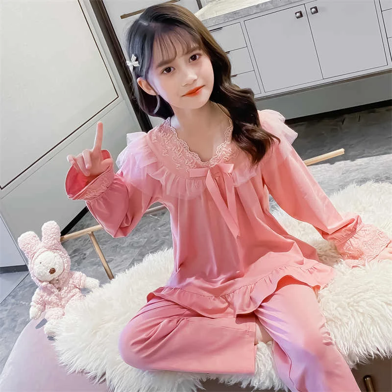 女童睡衣套装春秋2024新款6-12岁15岁中大童女孩甜美长袖家居服