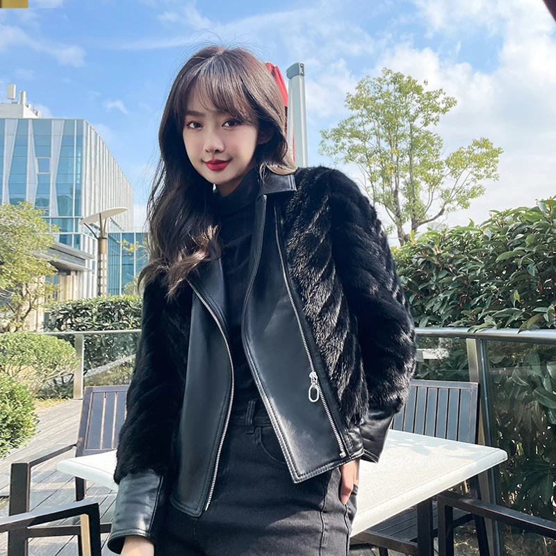 重磅福利！绵羊皮夹克外套羽绒服女冬季保暖水貂网红短款时尚修身