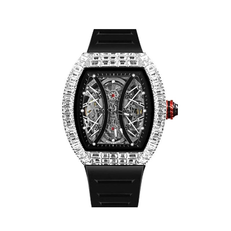 【新疆阿布】【理查顶奢限量】镶钻酒桶镂空机械男士腕表-DD