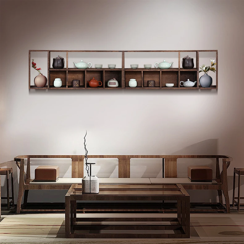 禅意实木紫砂壶架茶具架博古架多宝阁摆件墙面置物架中式瓷器搁架