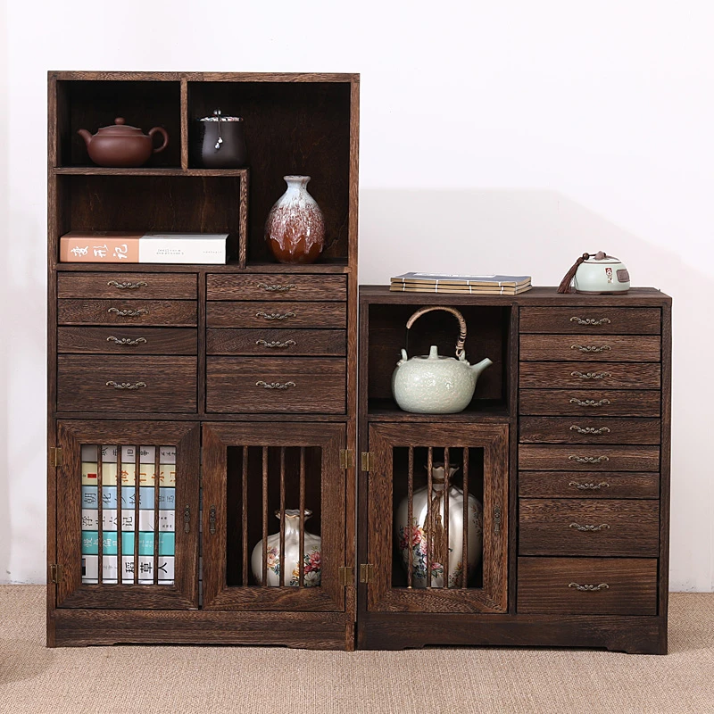 实木普洱茶饼柜茶具抽屉白茶黑茶收纳柜茶盒茶柜实木展示柜博古架