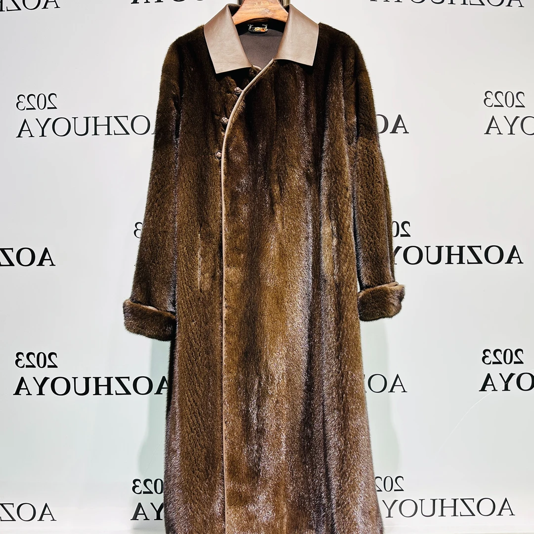 澳卓雅2023新款女士冬季长款美拉德色洋气时尚轻奢水貂外套66-861