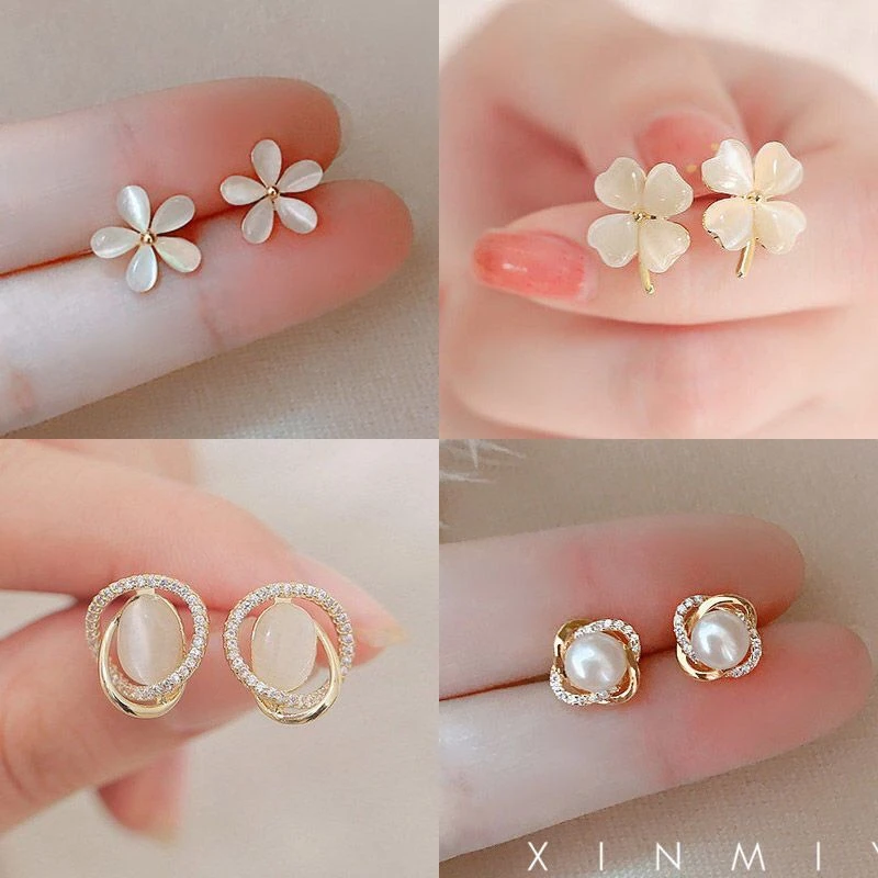 合金耳饰 网红气质花朵耳钉女春夏天简约百搭耳环高级感新款潮日