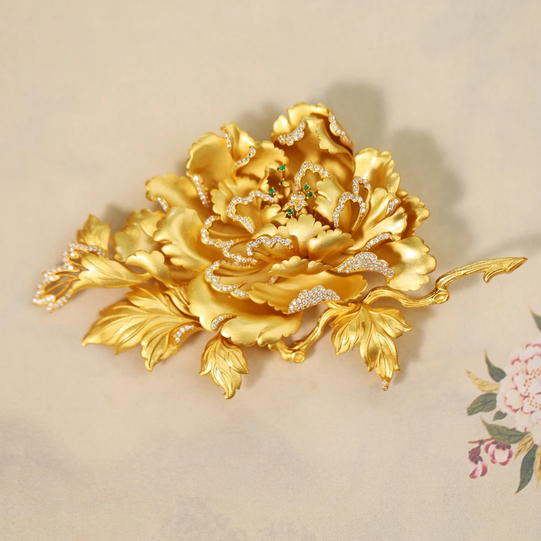 925银合成锆石胸针 原创国风定制925银牡丹胸针吊坠两用款