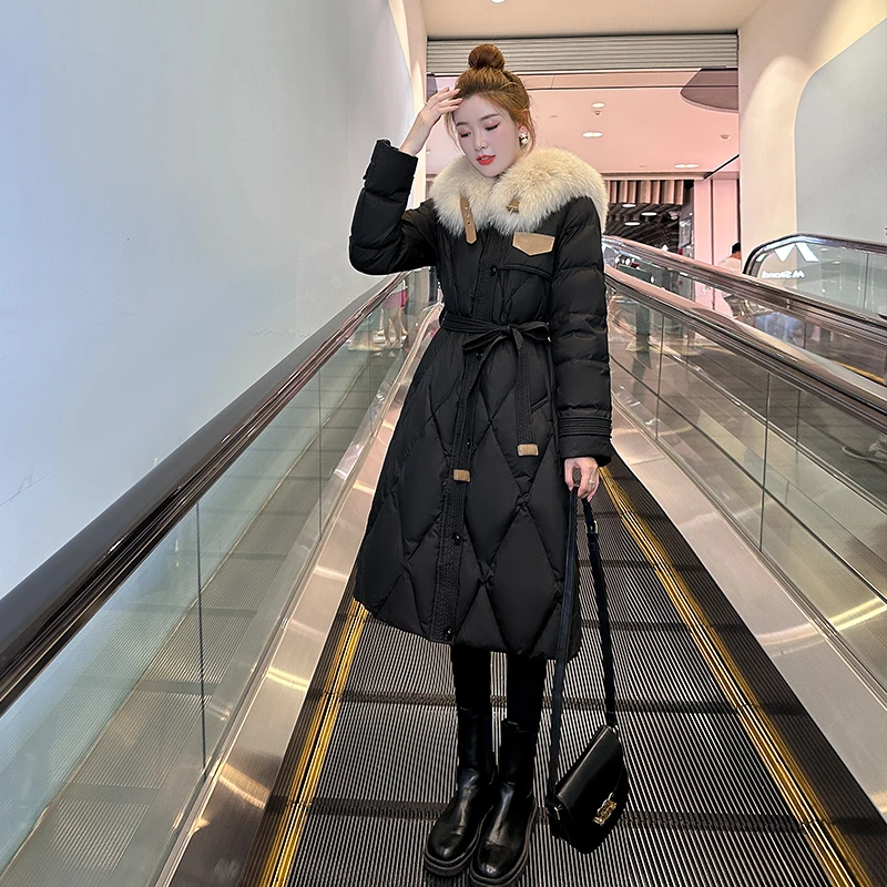 【清货、血亏拉人气】12024新款羽绒服女中长款显瘦大毛领收腰