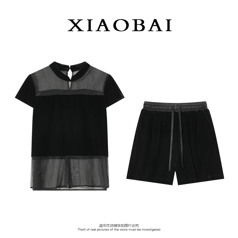 XIAOBAI时尚黑色时尚气质套装两件套女士夏季