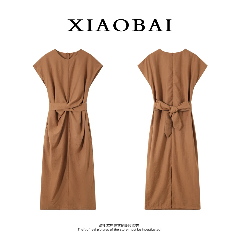 XIAOBAI女装连衣裙气质宽松连衣裙时尚女士夏季收腰设计师系带