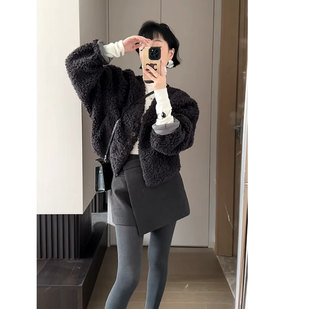 XIAOBAI秋冬外套短款休闲百搭宽松毛绒短外套