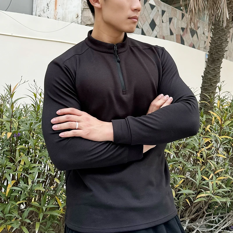 秋冬男士保暖锁温立领拉链纯色280克双面绒运动休闲时尚打底衫潮