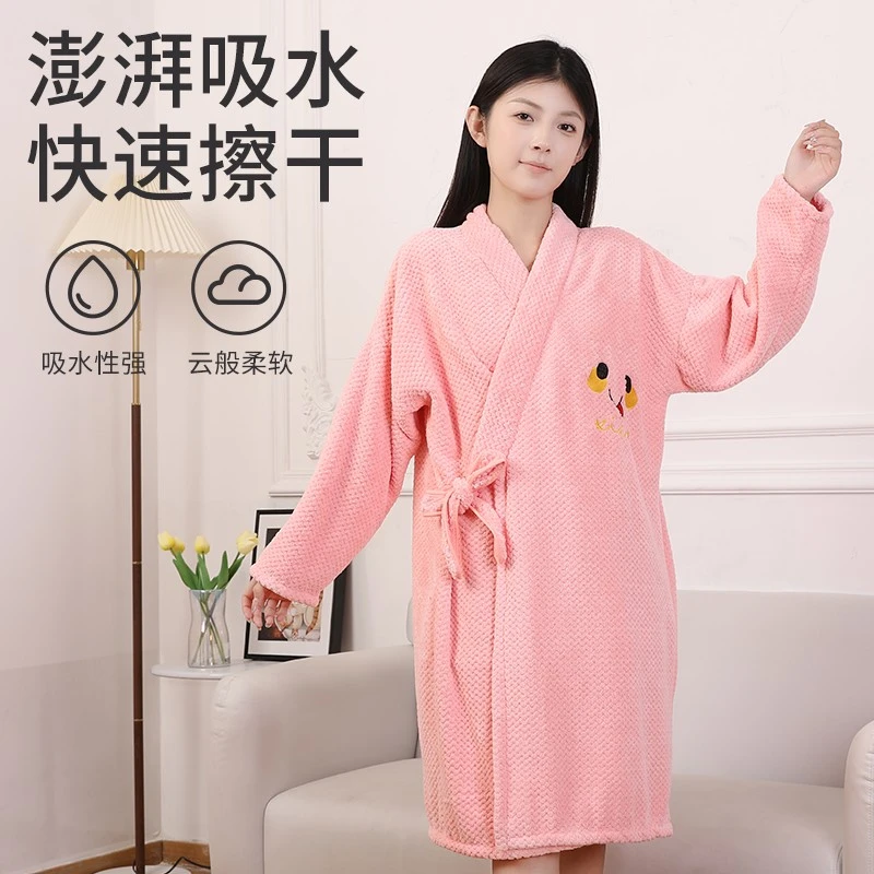 时尚成人长袖可穿式系带浴袍睡袍吸水速干浴巾不掉毛加厚洗澡长款