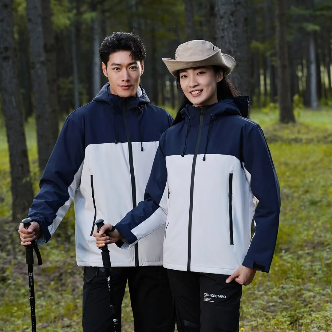 秋冬季石墨烯一体棉冲锋衣防风防水加绒情侣户外登山软壳连帽外套