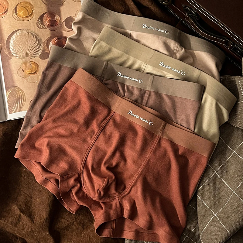 凡蓄磨毛男士内裤男款雅丹风无痕中腰四角裤温暖舒适亲肤平角裤头