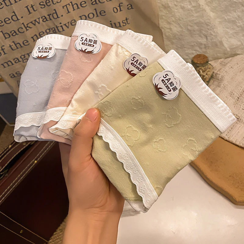 女士内裤抗菌三角裤纯棉裆中腰薄款少女内裤甜美简约夏季全棉透气